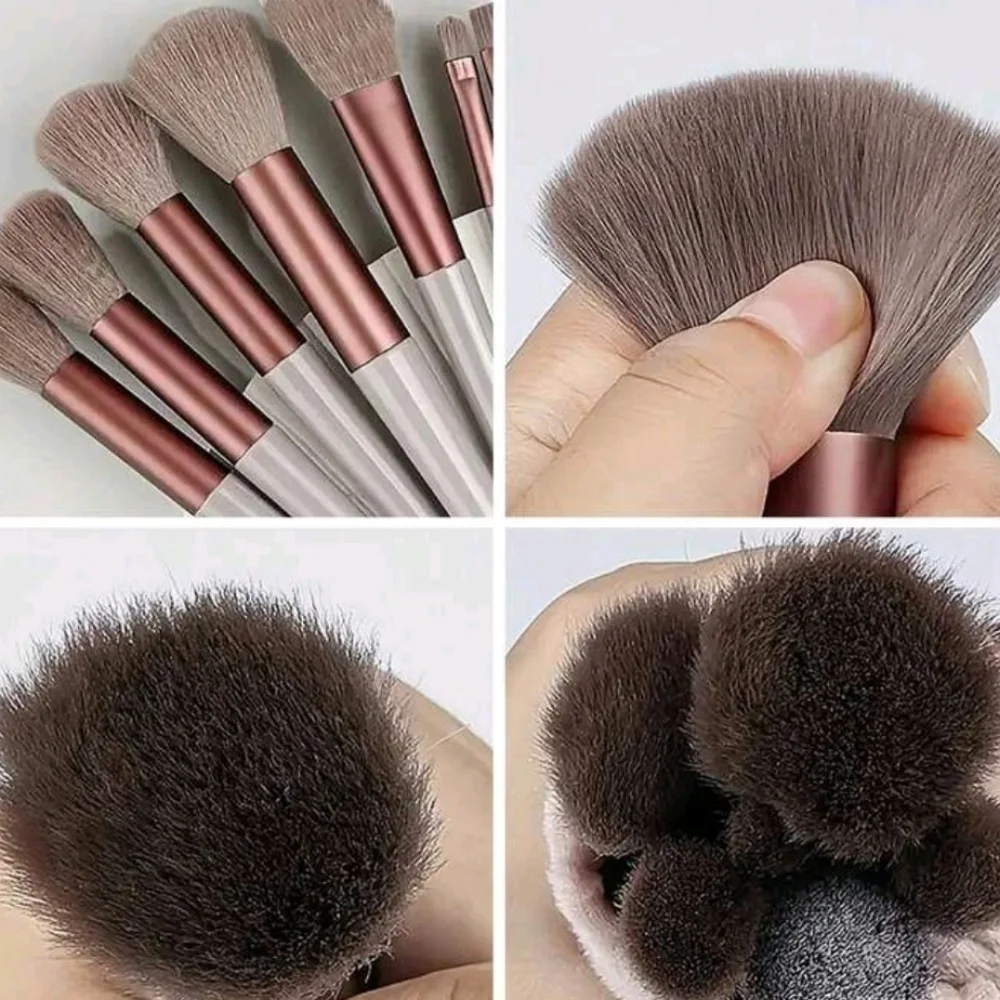 13 Pcs Makeup Brushes with Small Pouch NWT Mauve Tan Purple color